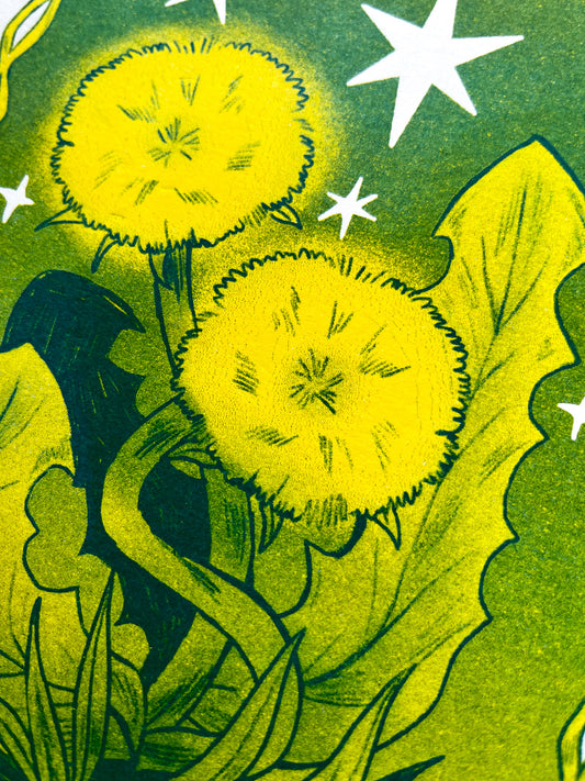 Dandelion Risograph Print