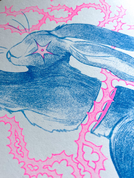 Barbed Hare Risograph Print