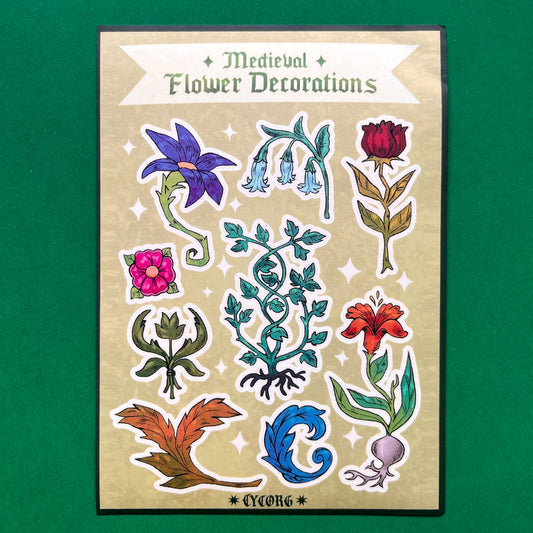Medieval Flower Decorations Sticker Sheet