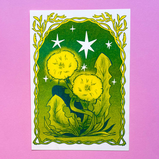 Dandelion Risograph Print