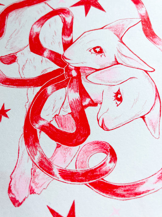 Two Headed Lamb Risograph Print