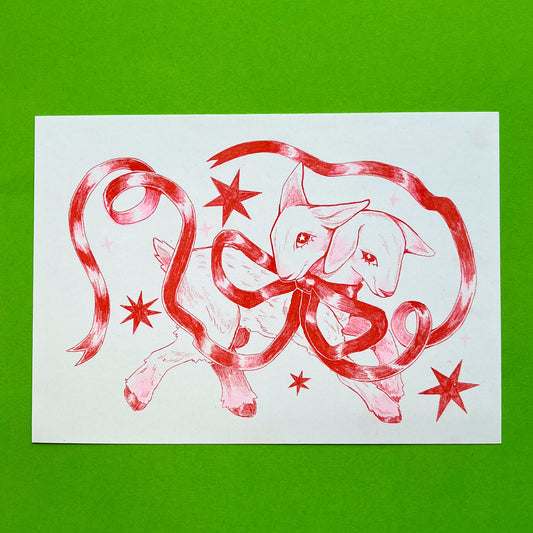 Two Headed Lamb Risograph Print