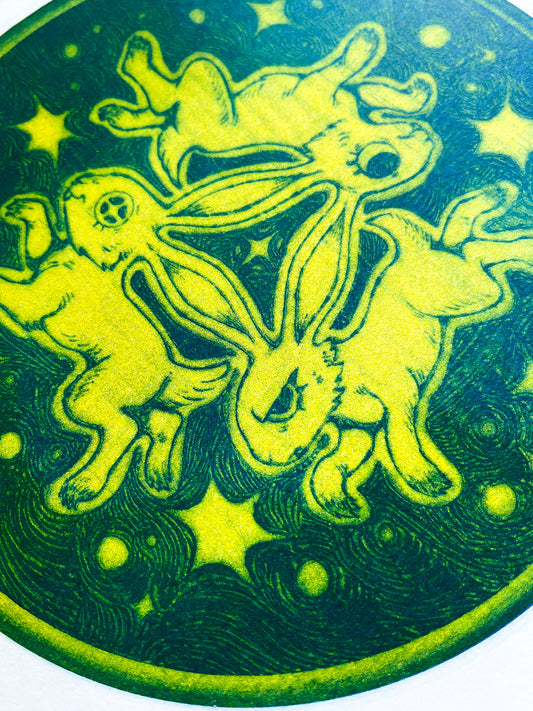 Three Rabbits Risograph Square Print