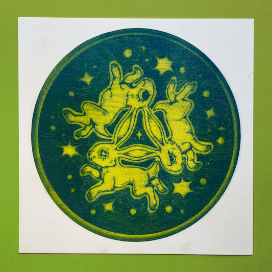 Three Rabbits Risograph Square Print