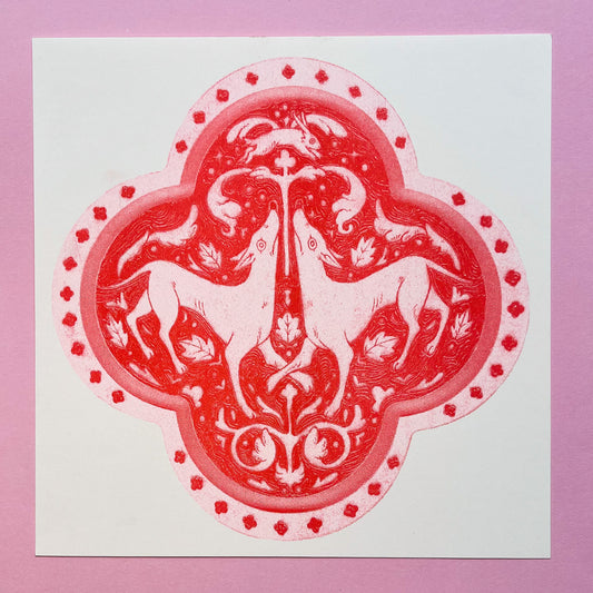 Two Hounds Risograph Square Print