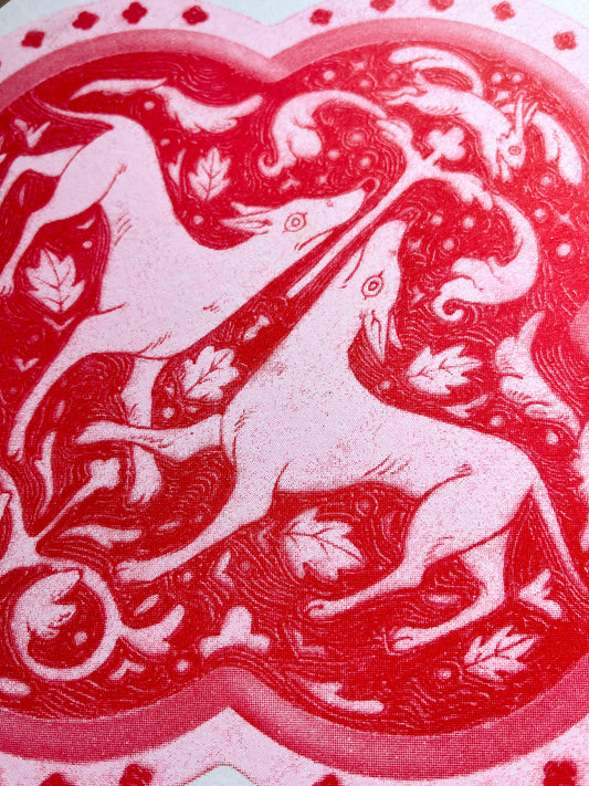 Two Hounds Risograph Square Print